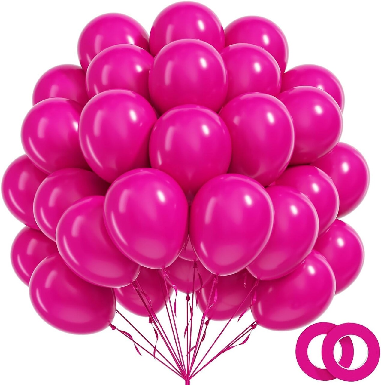 100pcs Hot Pink Balloons 12 inch, Bright Pink Latex Balloons with Pink Ribbon for Birthday Wedding Engagement Bridal Bachelorette Tropical Party Decorations